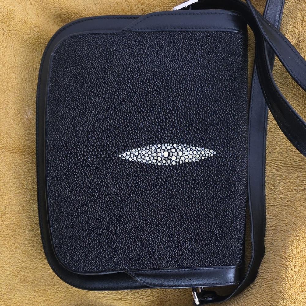 Black Stingray LeatherTextured Crossbody Bag